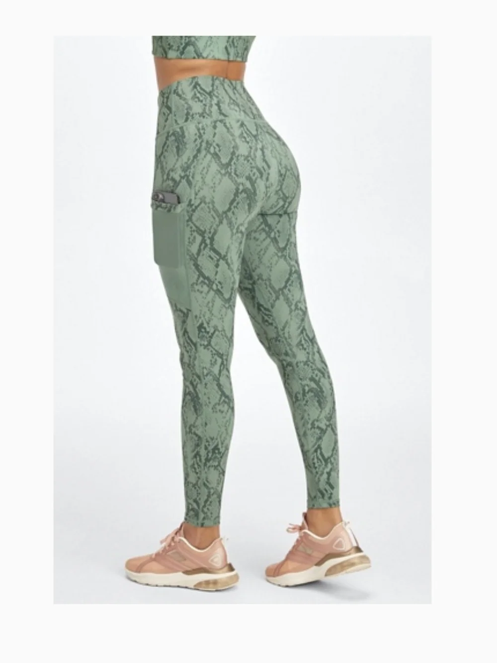 Fabletics Mint Green and Charcoal Snake-Print Leggings